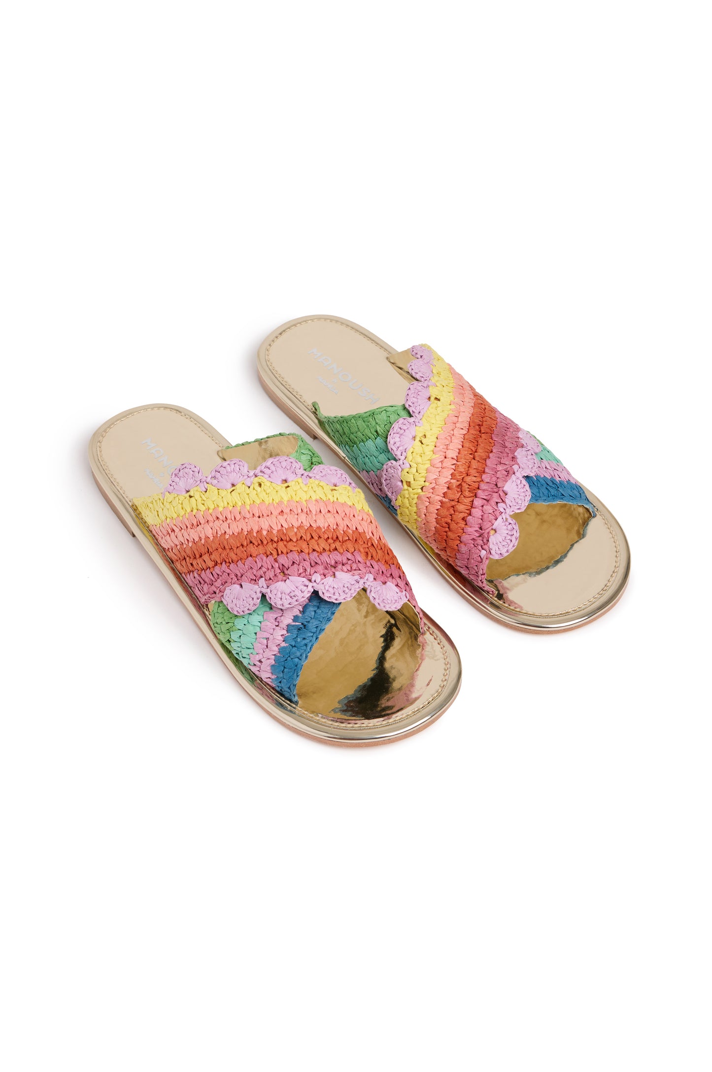 Rainbow Raffia Mules
