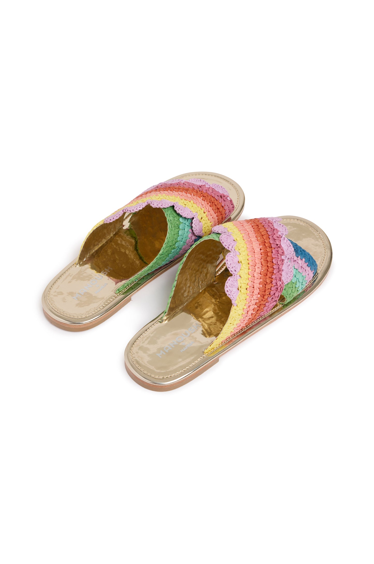 Rainbow Raffia Mules