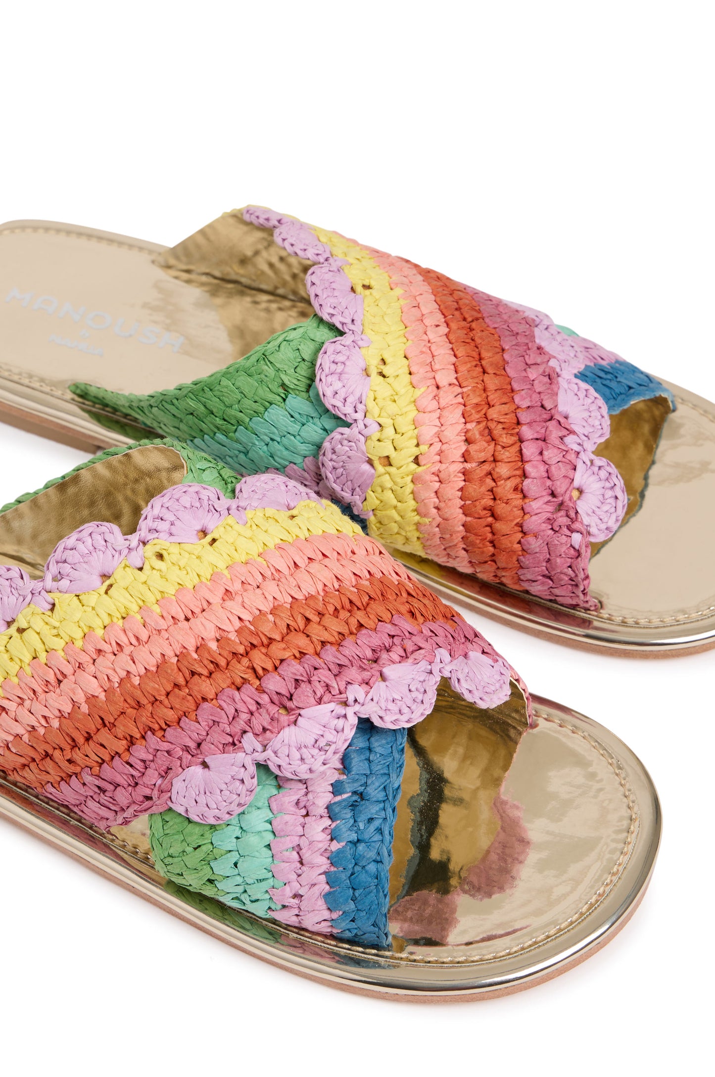 Rainbow Raffia Mules