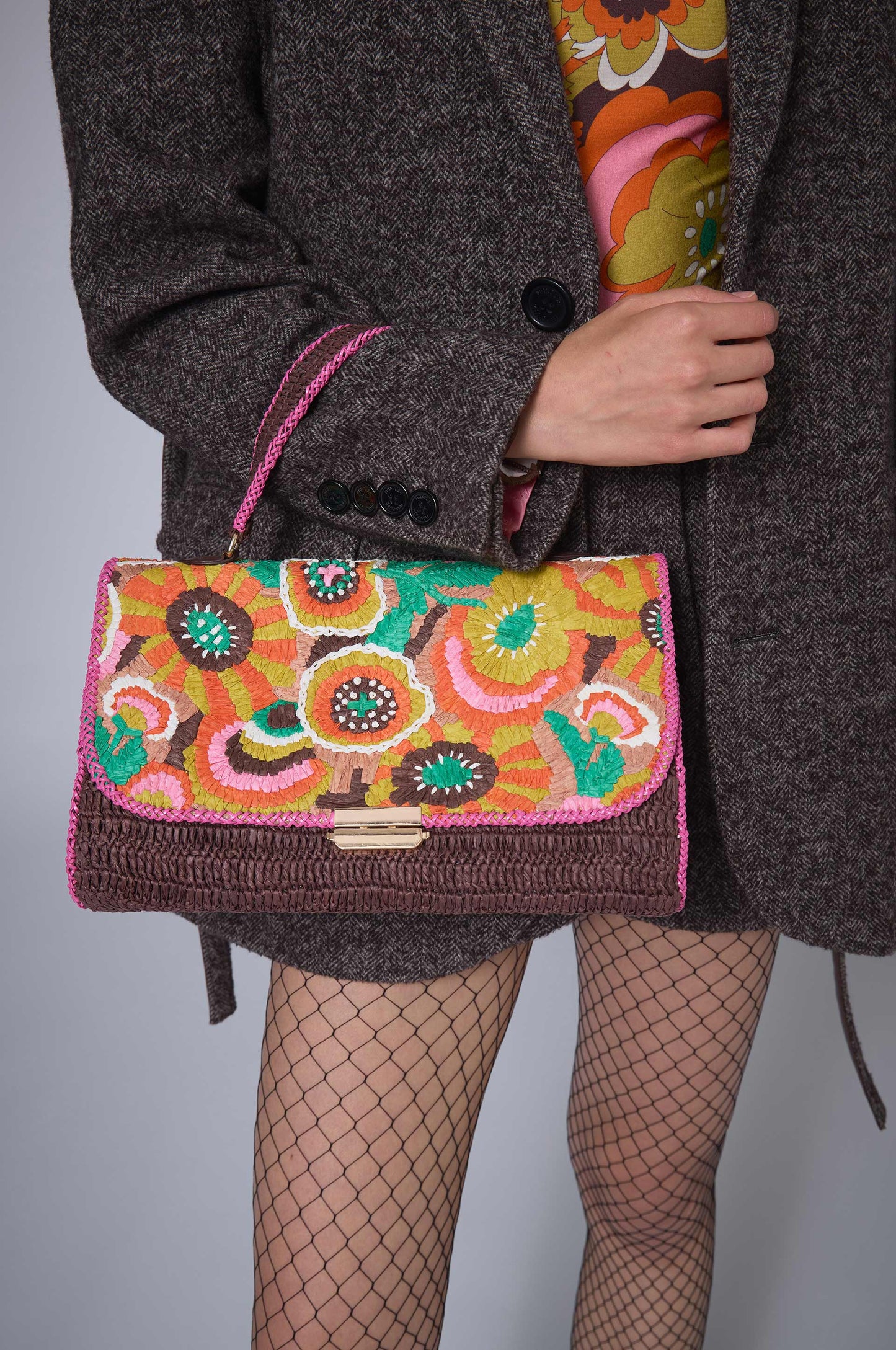 Sac Baguette Raphia Grunge